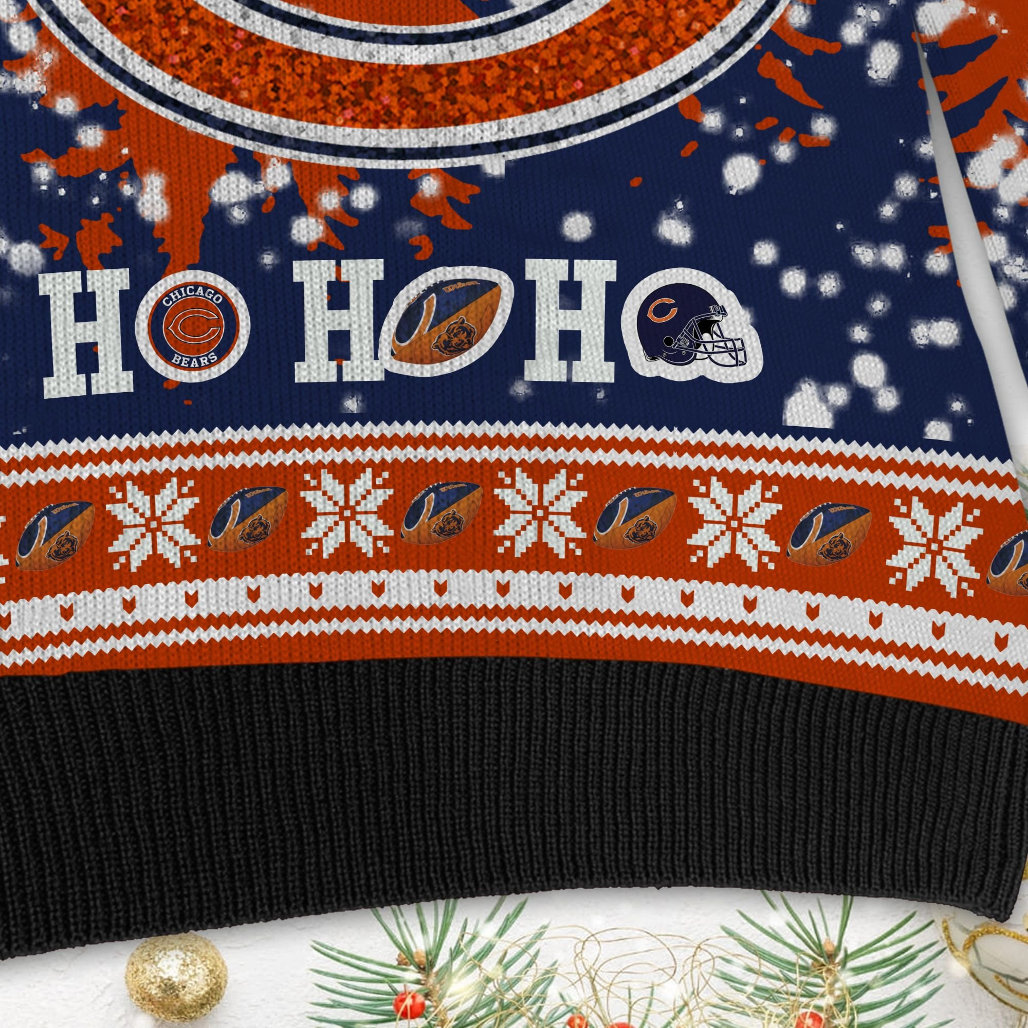 Chicago Bears Symbol Wearing Santa Claus Hat Ho Ho Ho Custom Personalized Ugly Christmas Sweater Adult 3D Funny Matching for family - Image 5