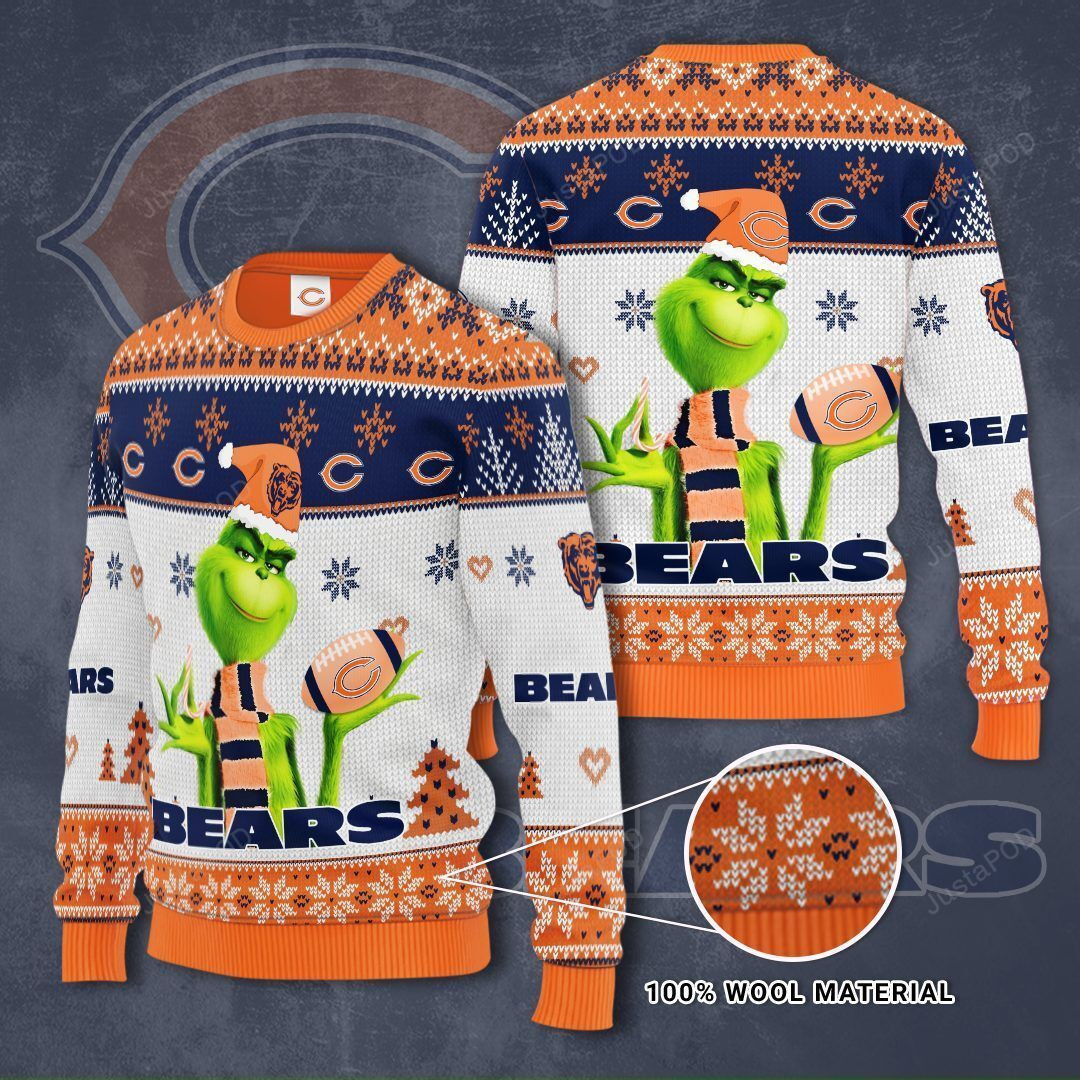 Chicago Bears The Grinch Ugly Christmas Sweater Adult 3D Funny Matching for family