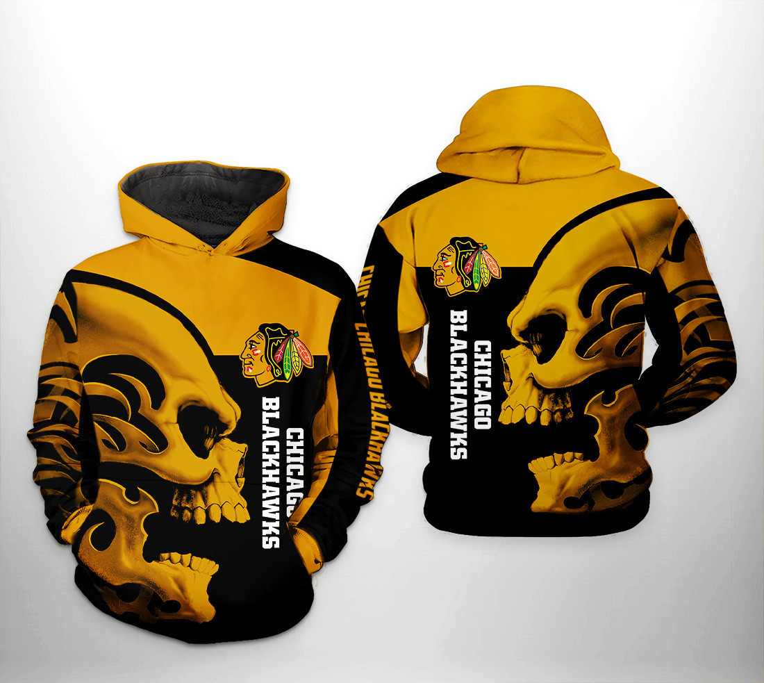 Chicago Blackhawks NHL Skull 3D All Over Print Hoodie, Zip Hoodie
