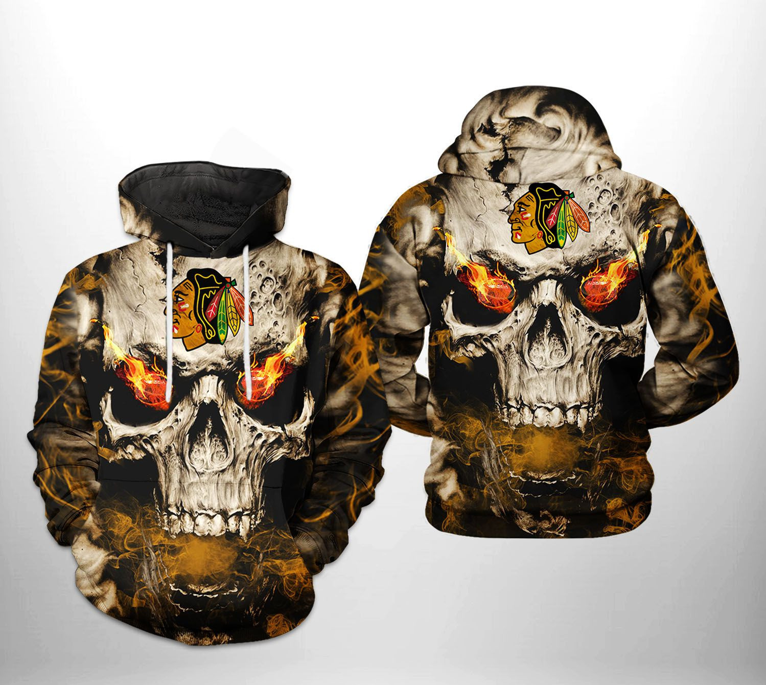 Chicago Blackhawks NHL Skull 3D All Over Print Hoodie, Zip Hoodie