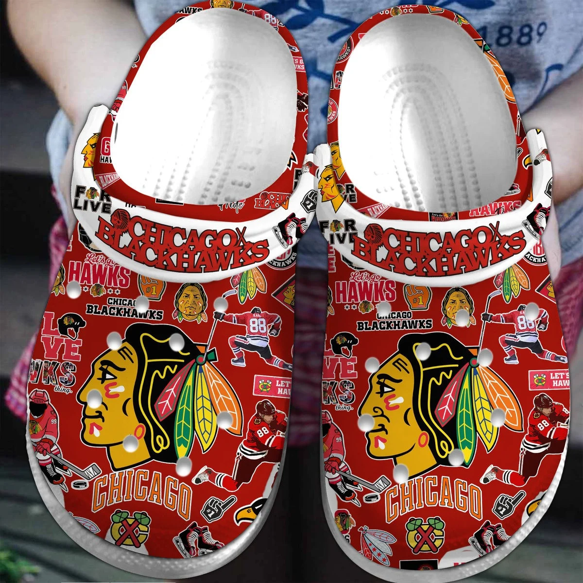 Chicago Blackhawks NHL Sport Crocs Crocband Clogs Shoes Comfortable For Men Women and Kids