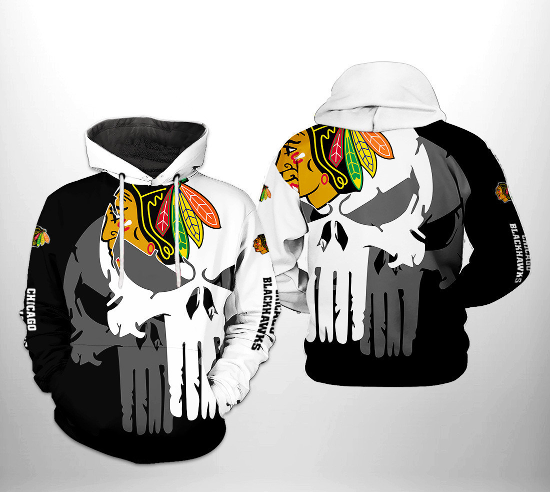 Chicago Blackhawks NHL Team Skull 3D All Over Print Hoodie, Zip Hoodie