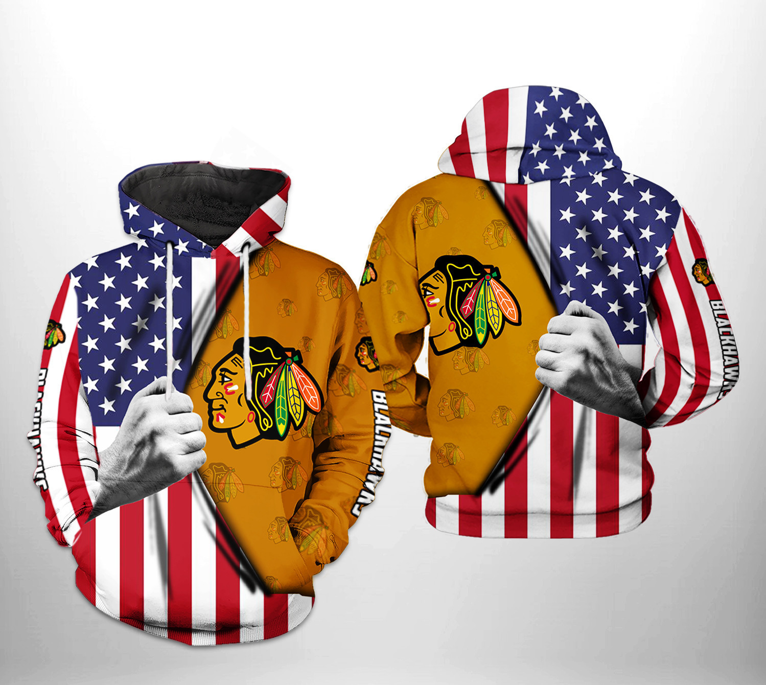 Chicago Blackhawks NHL US FLag 3D All Over Print Hoodie, Zip Hoodie