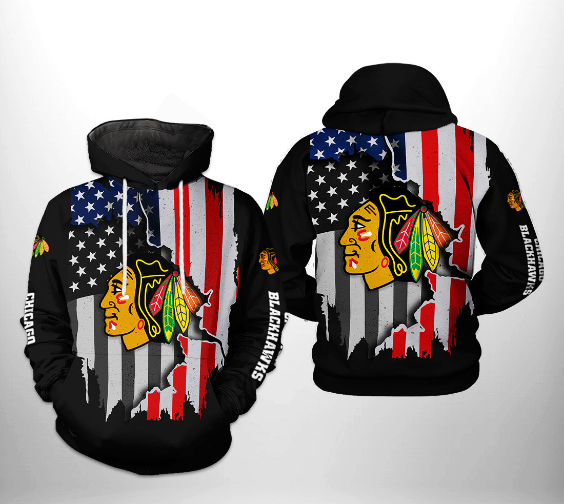 Chicago Blackhawks NHL US FLag Team 3D All Over Print Hoodie, Zip Hoodie