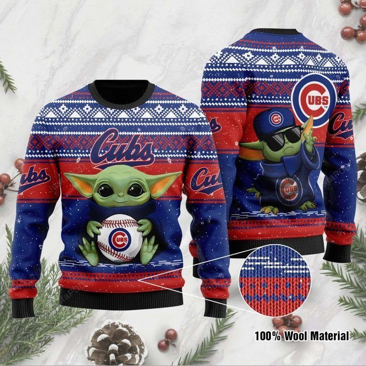 Chicago Cubs Baby Yoda Ugly Christmas Sweater Adult 3D Funny Matching for family