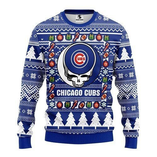 Chicago Cubs Grateful Dead Ugly Christmas Sweater Adult 3D Funny Matching for family