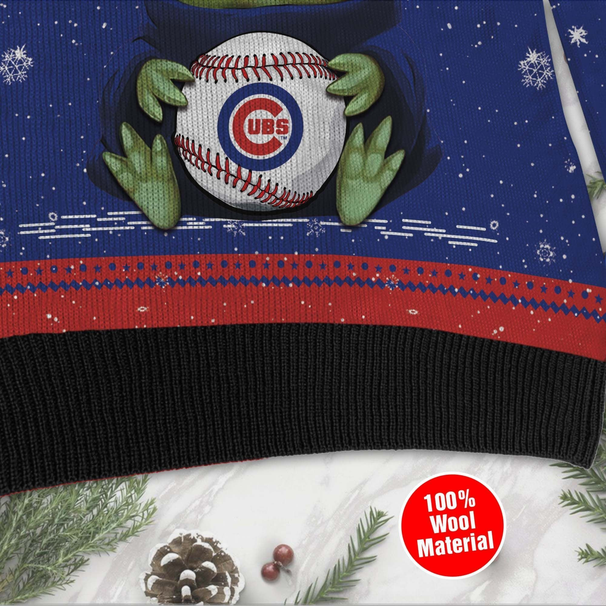 Chicago Cubs Grogu Baby Yoda Hug Logo Ugly Christmas Sweater Adult 3D Funny Matching for family - Image 2