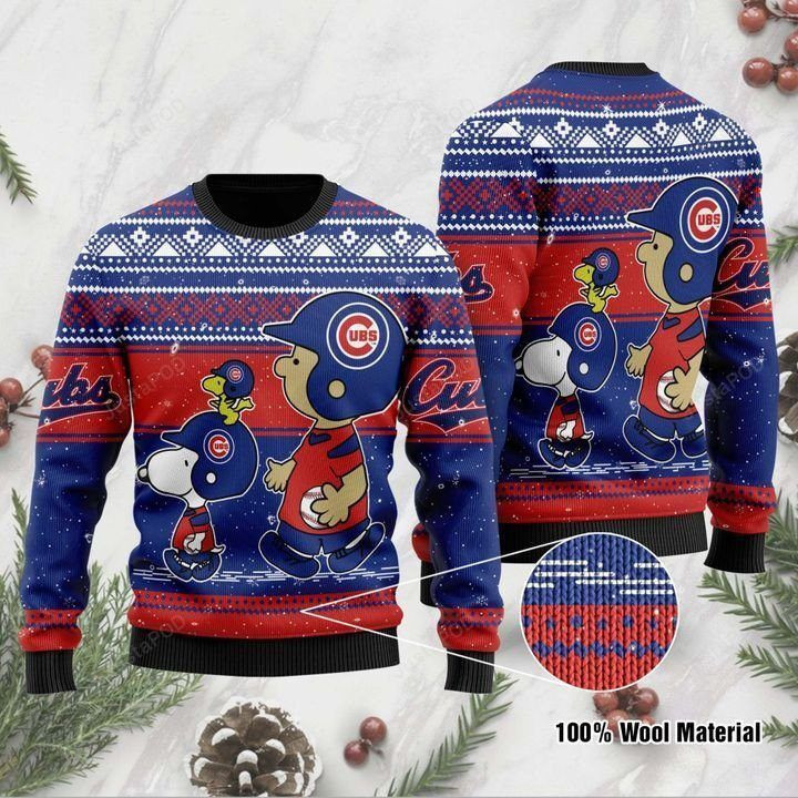 Chicago Cubs Snoopy And Charlie Brown Ugly Christmas Sweater Adult 3D Funny Matching for family