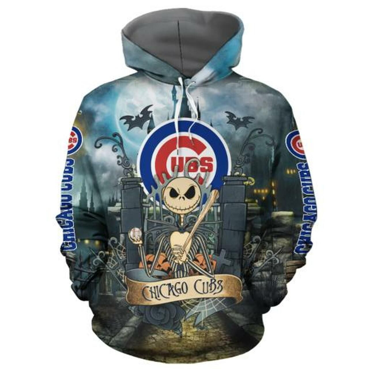 Chicago Cubs With Jack Skellington 3D All Over Print Hoodie, Zip Hoodie