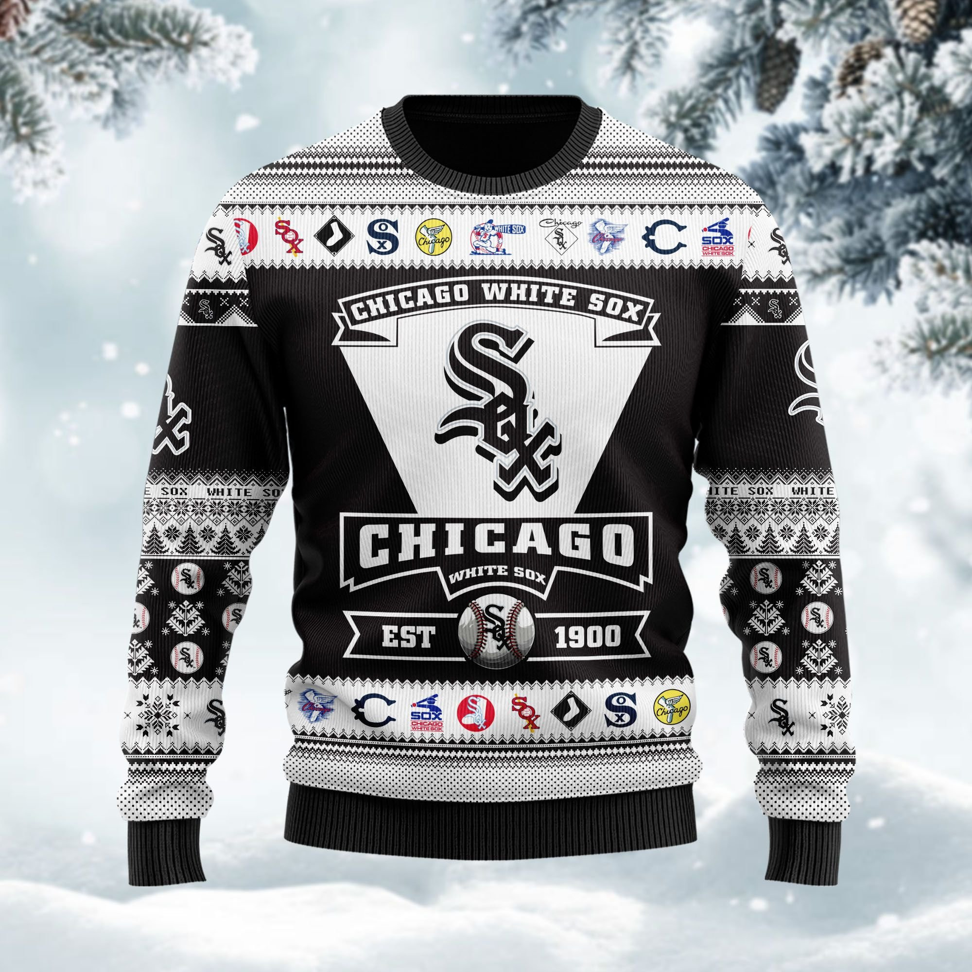 Chicago White Sox Football Team Logo Custom Name Personalized Ugly Christmas Sweater Adult 3D Funny Matching for family - Image 2