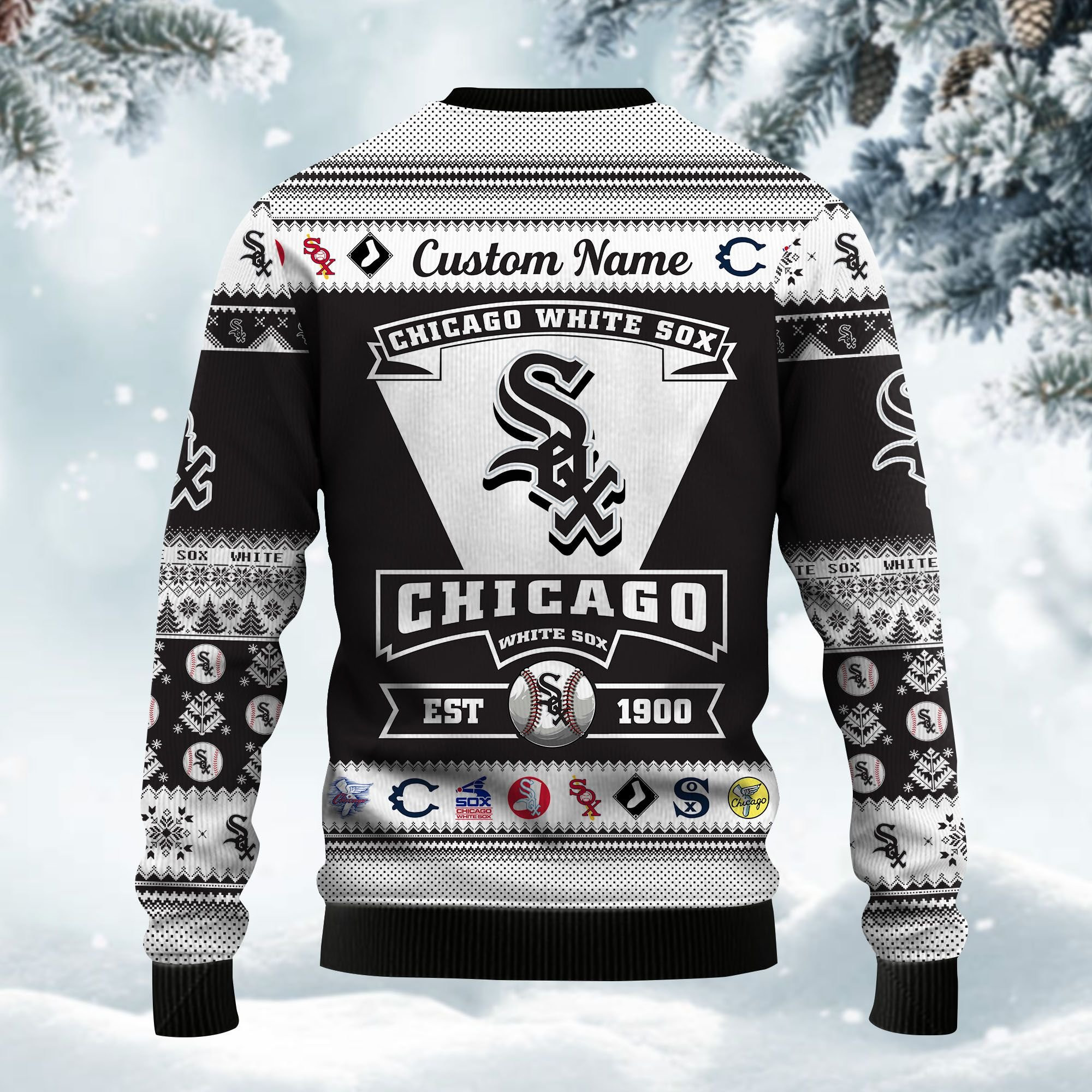 Chicago White Sox Football Team Logo Custom Name Personalized Ugly Christmas Sweater Adult 3D Funny Matching for family - Image 3