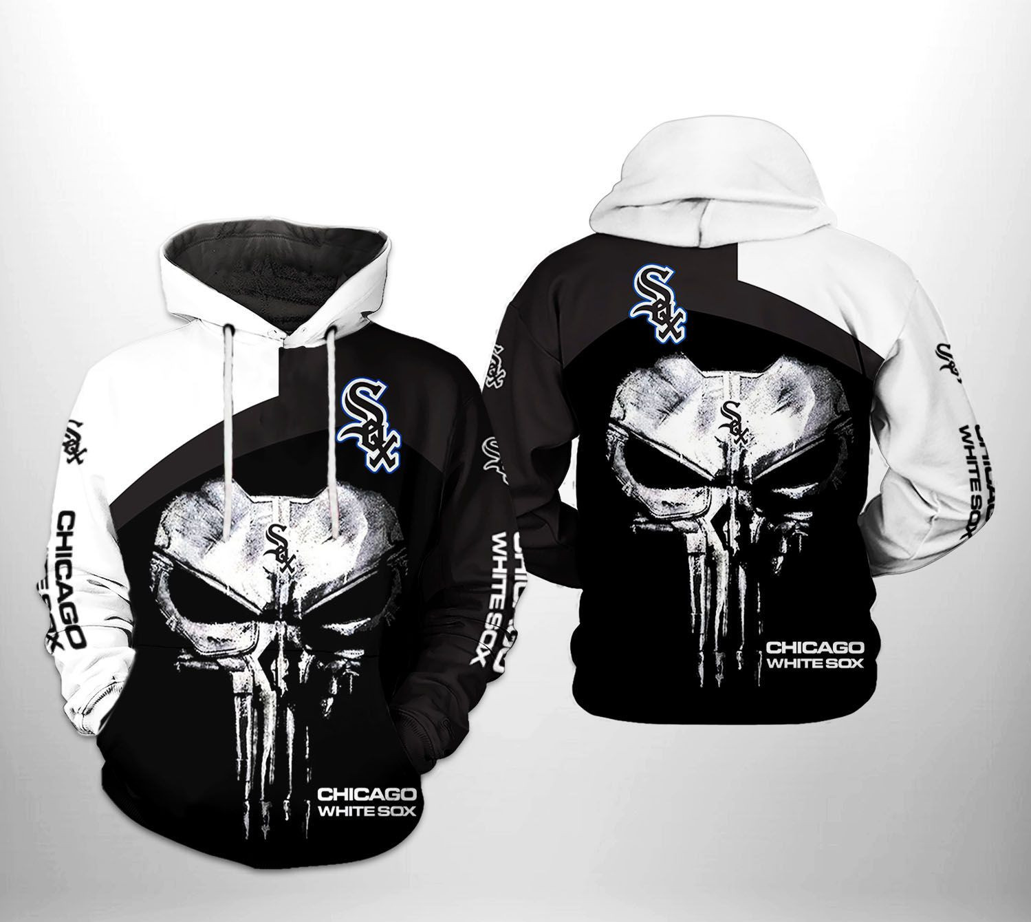 Chicago White Sox MLB Skull Punisher 3D All Over Print Hoodie, Zip Hoodie