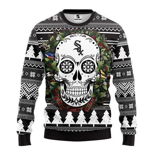 Chicago White Sox Skull Flower Ugly Christmas Sweater Adult 3D Funny Matching for family
