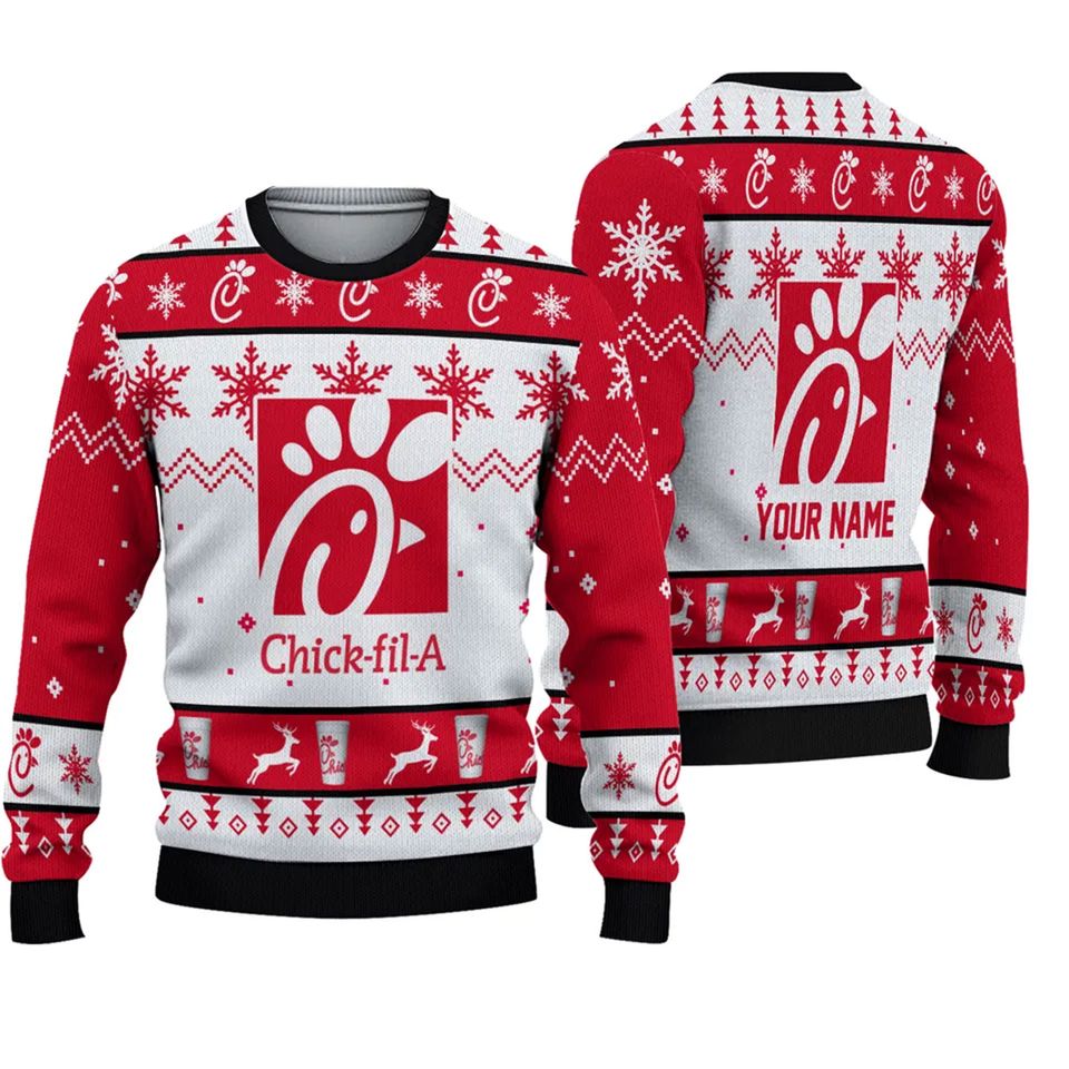 Chick fil A Ugly Knitted Christmas 3D Sweater