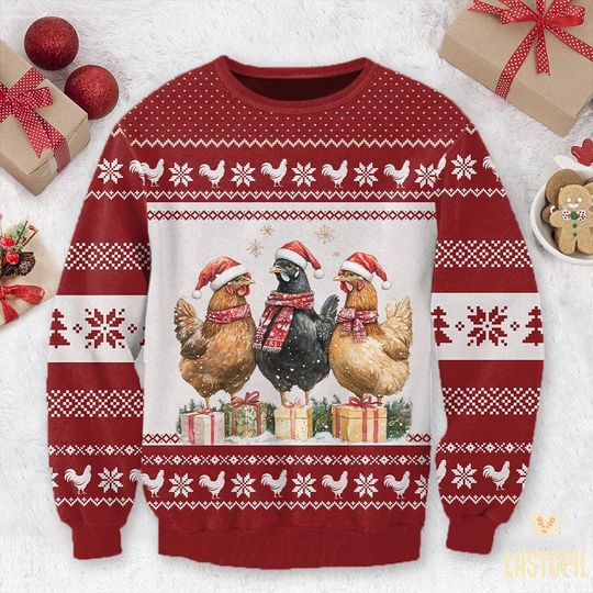 Chicken Christmas Coquette Ugly Christmas, Sweater Chicken Christmas Ugly Sweatshirt - Image 10