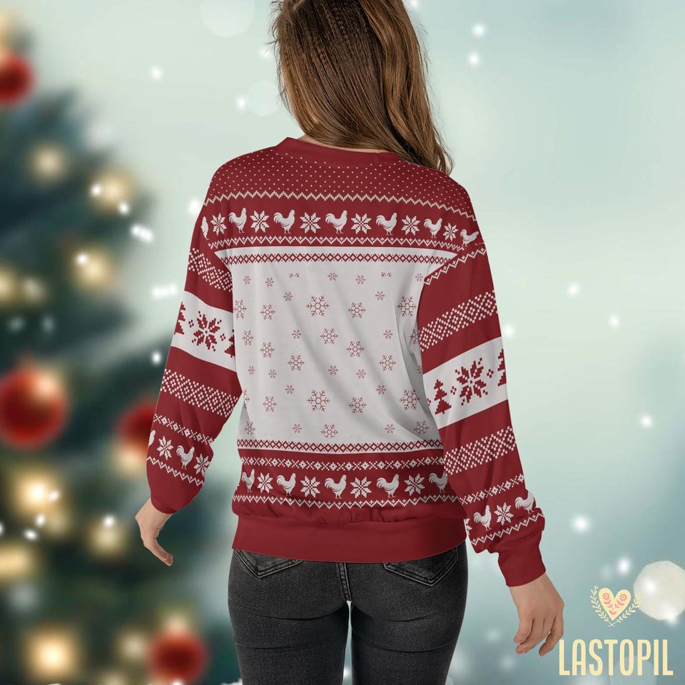 Chicken Christmas Coquette Ugly Christmas, Sweater Chicken Christmas Ugly Sweatshirt - Image 4