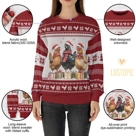Chicken Christmas Coquette Ugly Christmas, Sweater Chicken Christmas Ugly Sweatshirt - Image 15