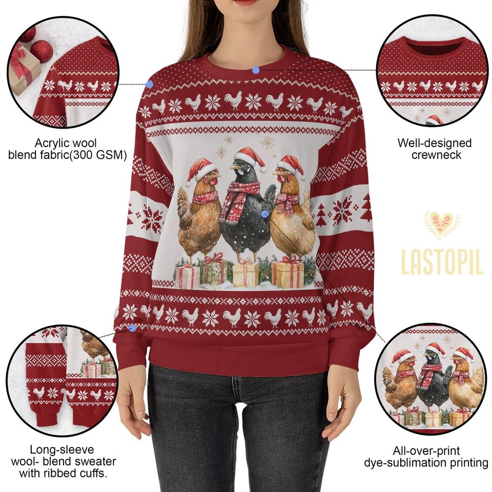 Chicken Christmas Coquette Ugly Christmas, Sweater Chicken Christmas Ugly Sweatshirt - Image 6