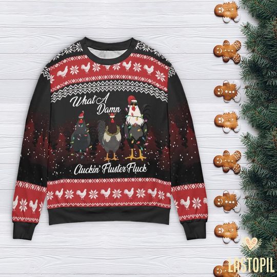 Chicken Christmas Ugly Sweater Crazy Chickens Christmas Shirt, Merry Cluckin Sweater Family Matching Shirt Chicken Mom Gift Christmas Farmer - Image 14