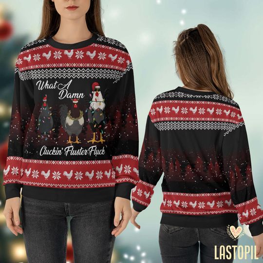 Chicken Christmas Ugly Sweater Crazy Chickens Christmas Shirt, Merry Cluckin Sweater Family Matching Shirt Chicken Mom Gift Christmas Farmer - Image 11
