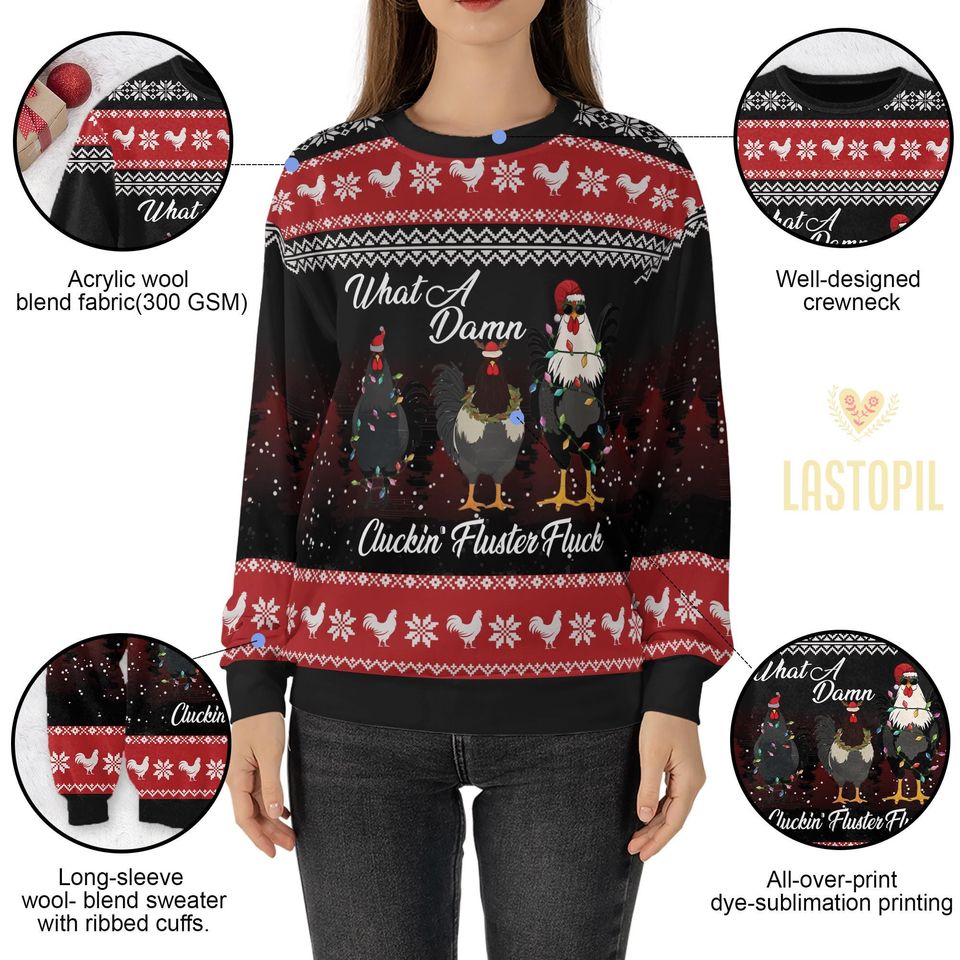 Chicken Christmas Ugly Sweater Crazy Chickens Christmas Shirt, Merry Cluckin Sweater Family Matching Shirt Chicken Mom Gift Christmas Farmer - Image 3