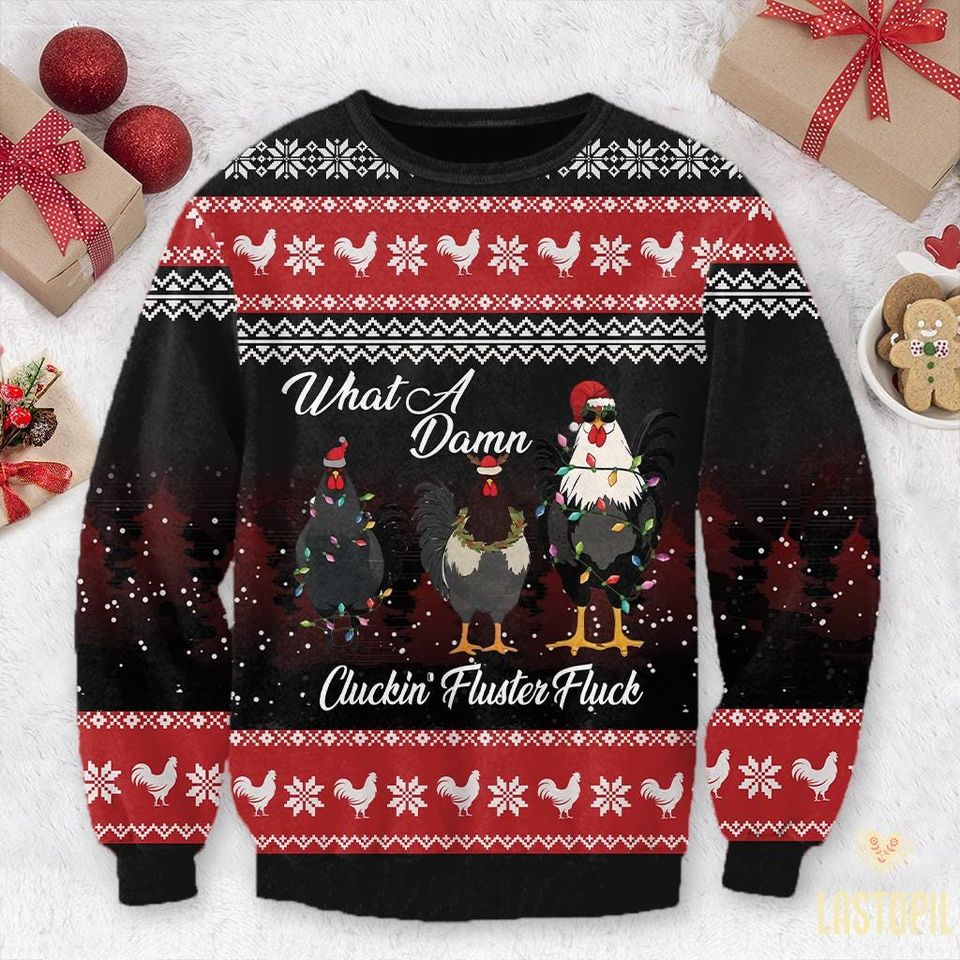 Chicken Christmas Ugly Sweater Crazy Chickens Christmas Shirt, Merry Cluckin Sweater Family Matching Shirt Chicken Mom Gift Christmas Farmer - Image 6