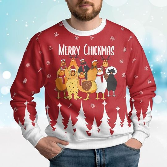 Chicken Christmas Ugly Sweater, Merry Chickmas Ugly Sweater, Farm Animal Sweatshirt, Santa Chicken Sweater - Image 11