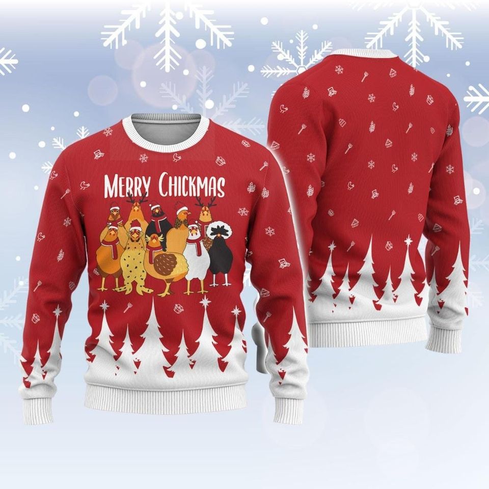 Chicken Christmas Ugly Sweater, Merry Chickmas Ugly Sweater, Farm Animal Sweatshirt, Santa Chicken Sweater - Image 2