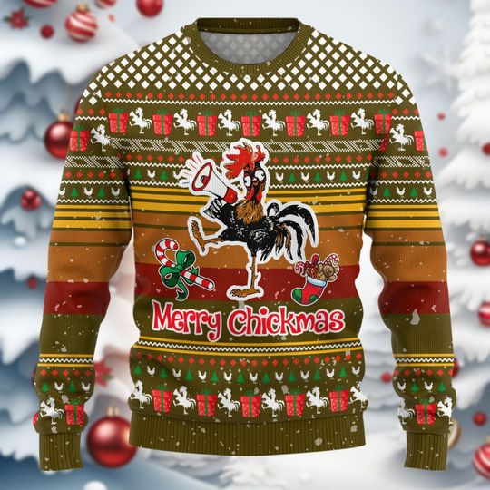 Chicken Christmas Ugly Sweater, Merry Chickmas Ugly Sweatshirt, Xmas Holiday Gift - Image 13