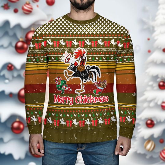 Chicken Christmas Ugly Sweater, Merry Chickmas Ugly Sweatshirt, Xmas Holiday Gift - Image 16