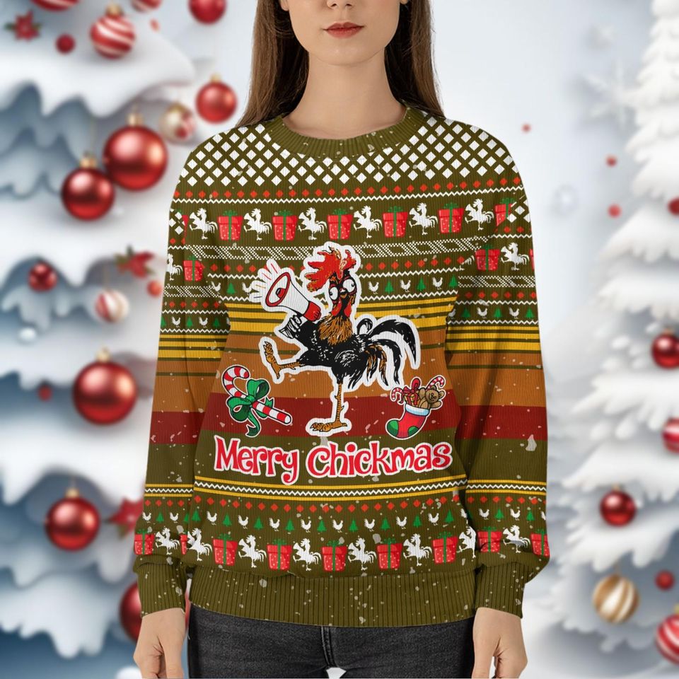 Chicken Christmas Ugly Sweater, Merry Chickmas Ugly Sweatshirt, Xmas Holiday Gift - Image 5