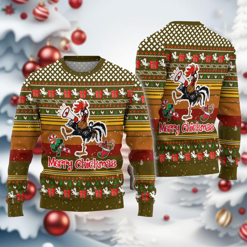 Chicken Christmas Ugly Sweater, Merry Chickmas Ugly Sweatshirt, Xmas Holiday Gift