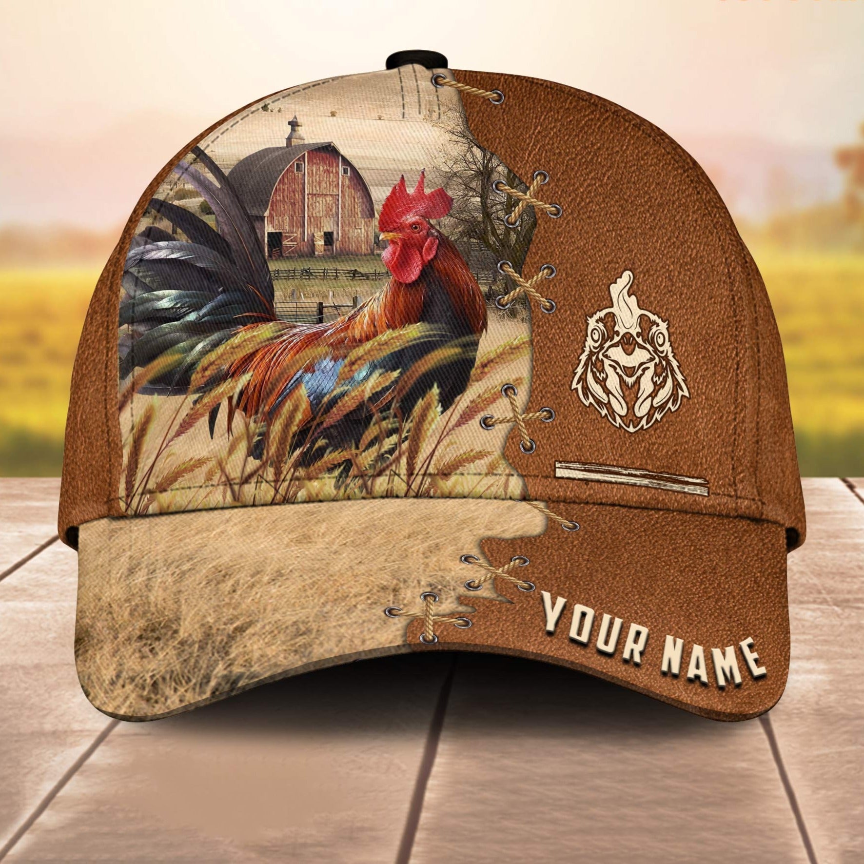 Chicken Custom Name Brown Leather Paern 3D Cap 3D All Over Print Baseball Cap, Cap For Farm Lovers, Animal Cap, Leather Pattern Cap Trucker Hats Custom Hats Gifts For Men & Women