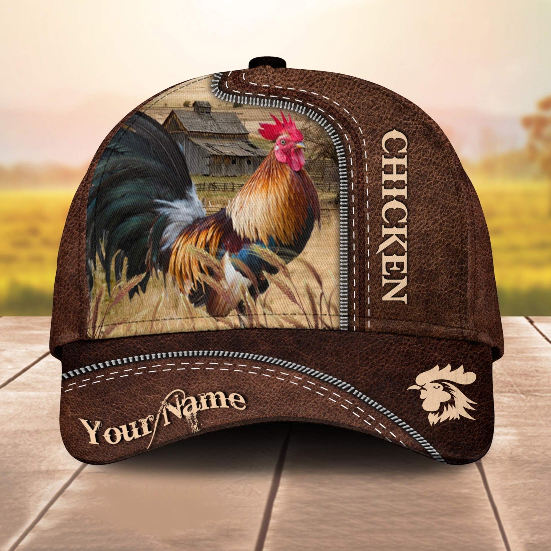 Chicken Customized Name Leather Paern 3D Cap 3D All Over Print Baseball Cap, Cap For Farm Lovers, Animal Cap, Leather Pattern Cap Trucker Hats Custom Hats Gifts For Men & Women