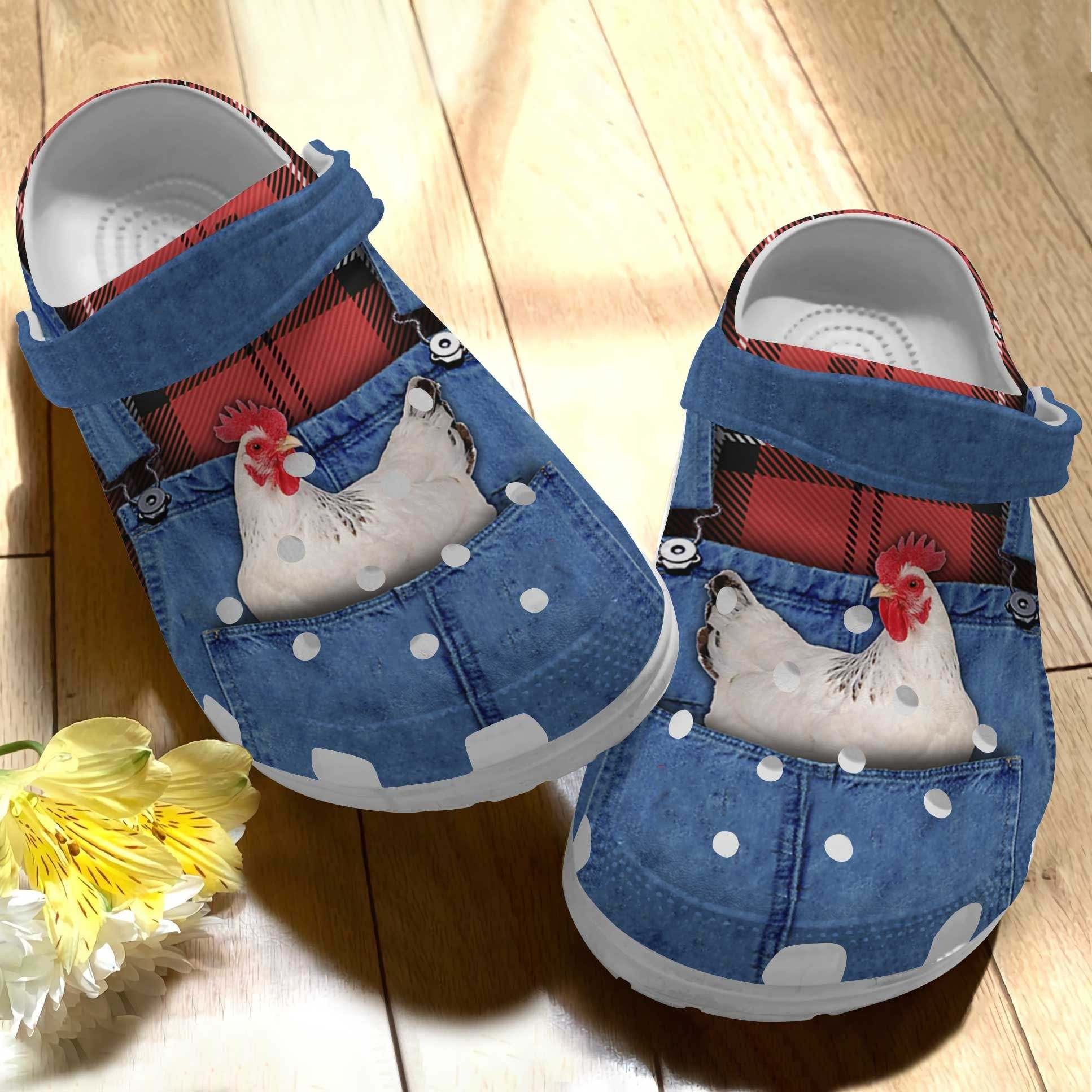 Chicken In Jean Croc Shoes For Girl Birthday - White Chicken Shoes Crocbland Clog Gifts For Mom Daughter Niece