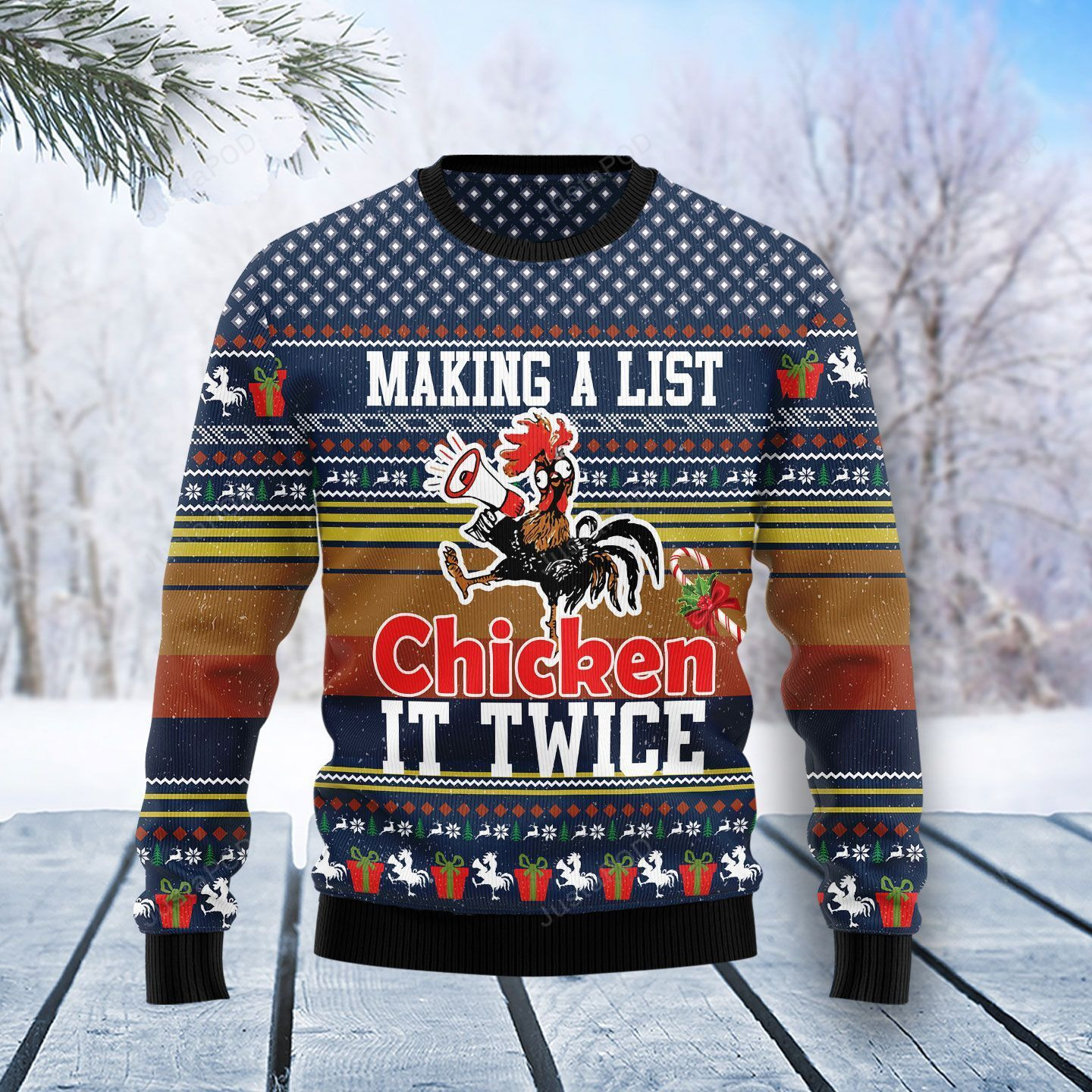 Chicken It Twice Ugly Christmas Sweater Adult 3D Funny Matching for family