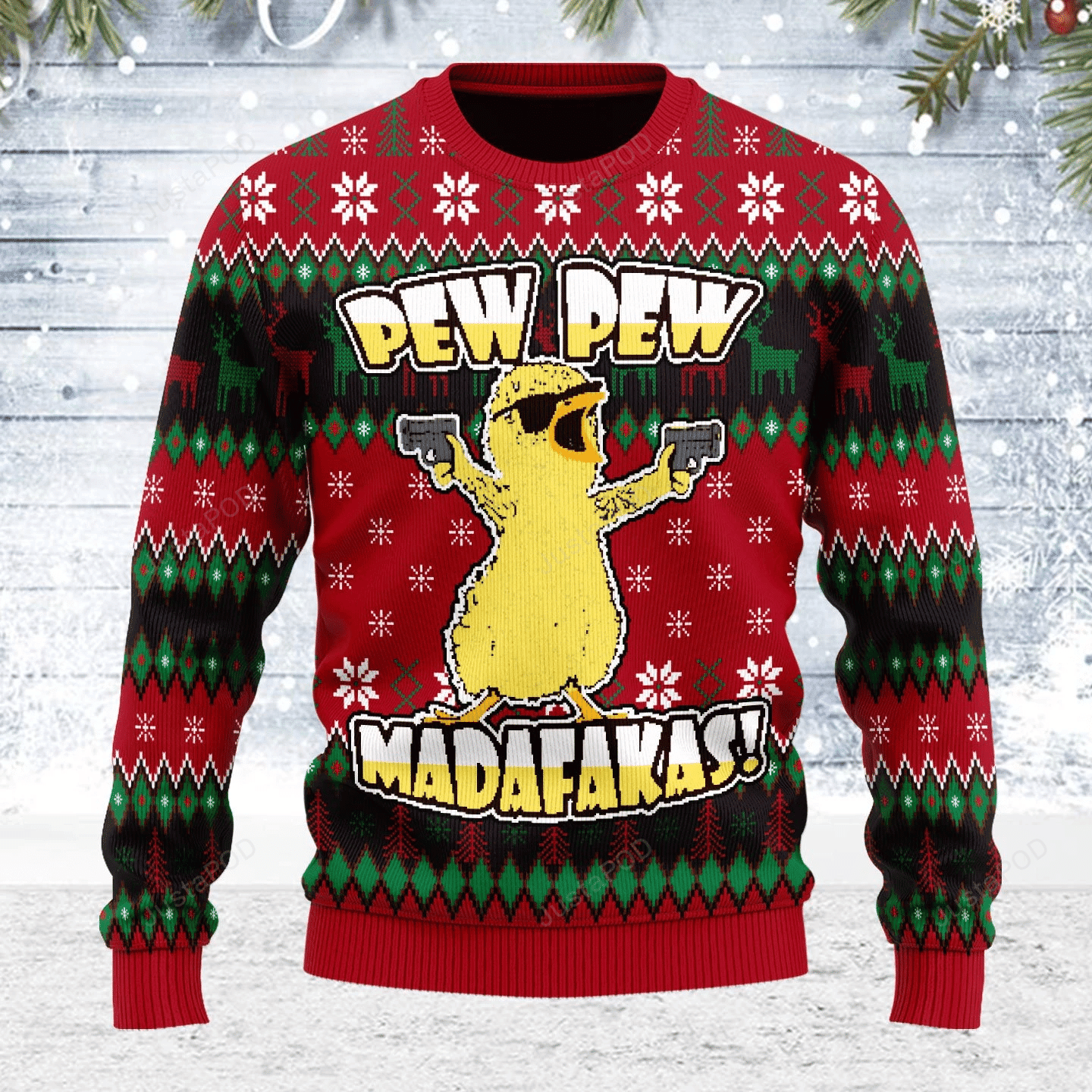 Chicken Pew Pew Ugly Christmas Sweater Adult 3D Funny Matching for family