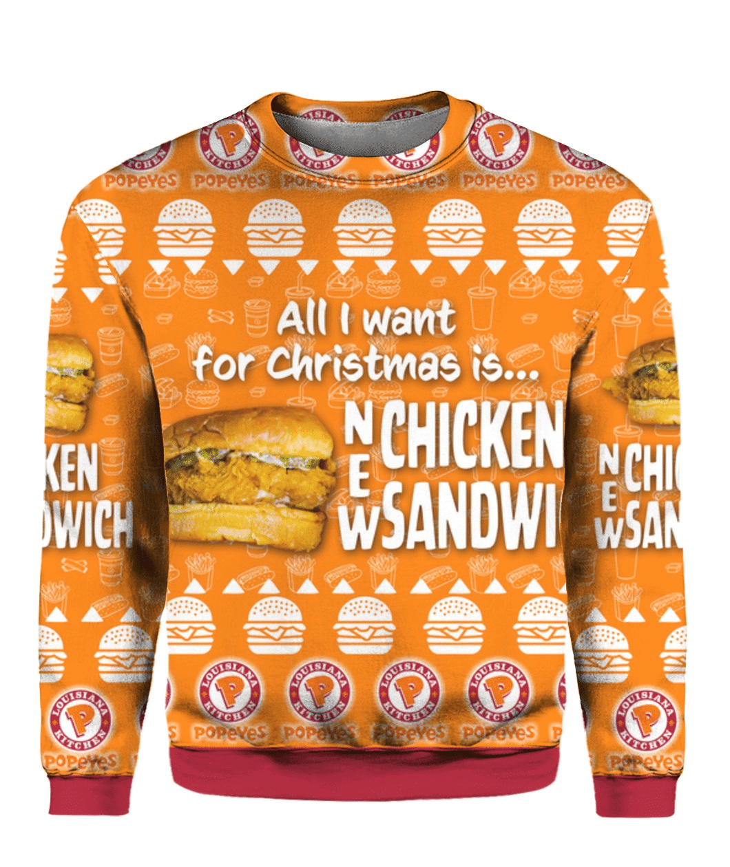 Chicken Sandwich Ugly Christmas Sweater Adult 3D Funny Matching for family