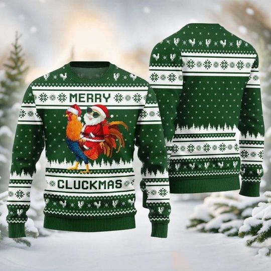 Chicken Santa Claus Ugly Sweater, Merry Cluckmas Sweater, Rooster Ugly Christmas - Image 7