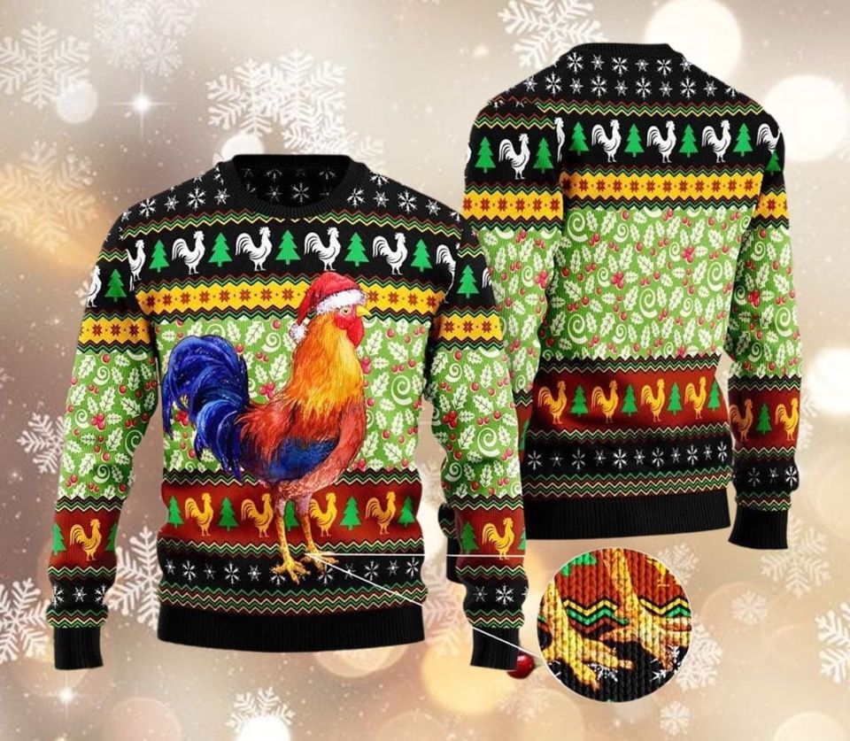 Chicken Santa Hat Ugly Sweater, Merry Chicmas Ugly Sweatshirt