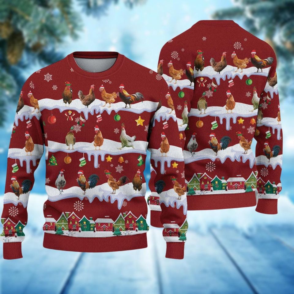 Chicken Ugly Christmas Sweater, Funny Chicken Farm Xmas Sweater