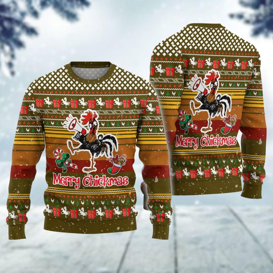 Chicken Ugly Christmas Sweater, Merry Chickmas Holiday Sweater