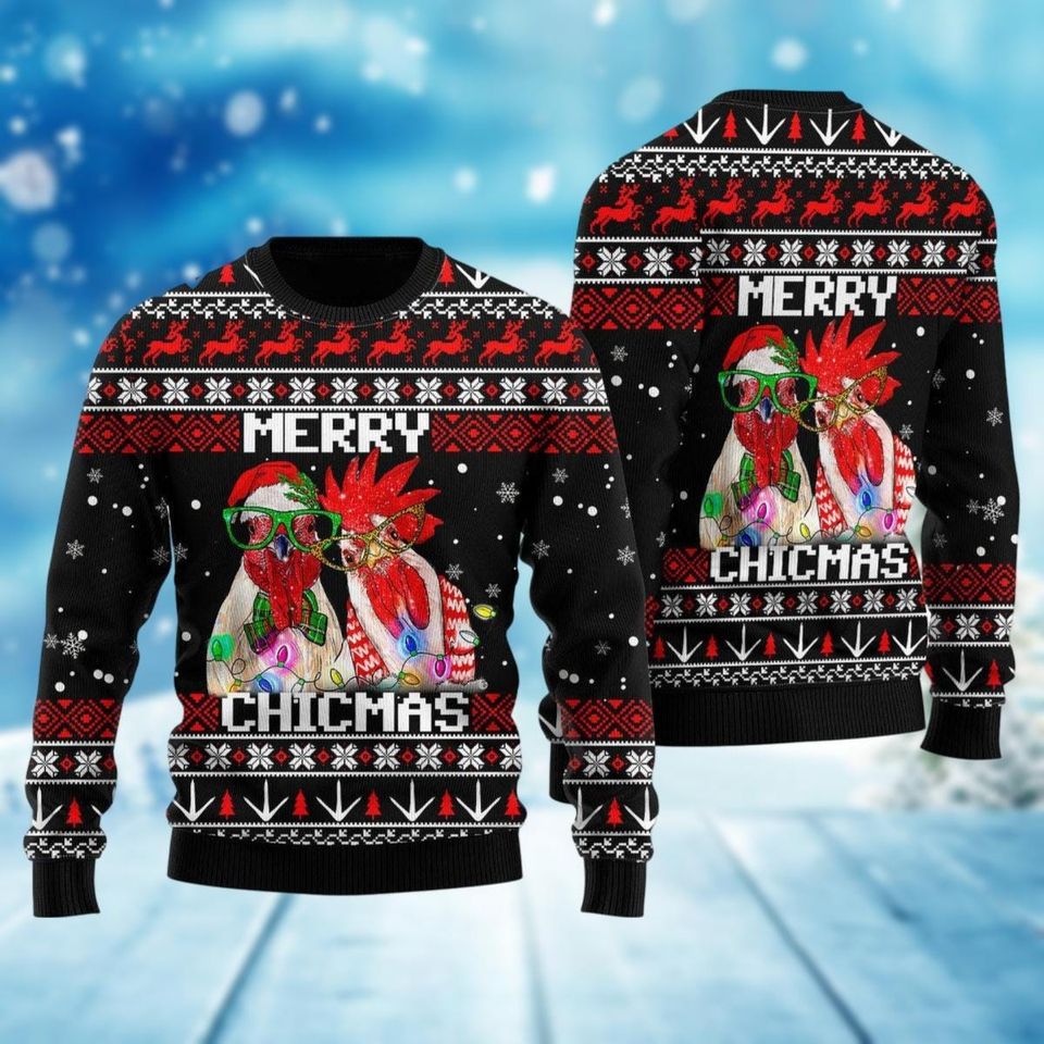 Chicken Ugly Sweater, Funny Merry Chickmas Sweater, Rooster Xmas Sweater