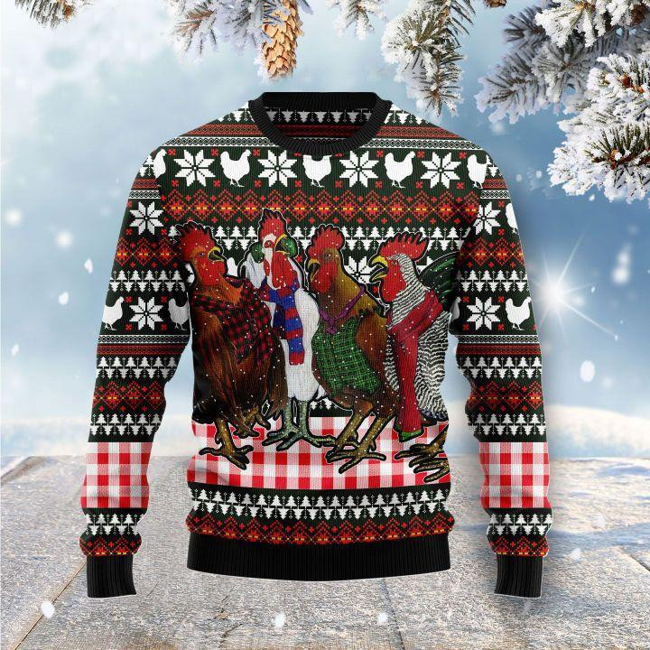 Chicken Under Snow Ugly Christmas Sweater Adult 3D Funny Matching for family