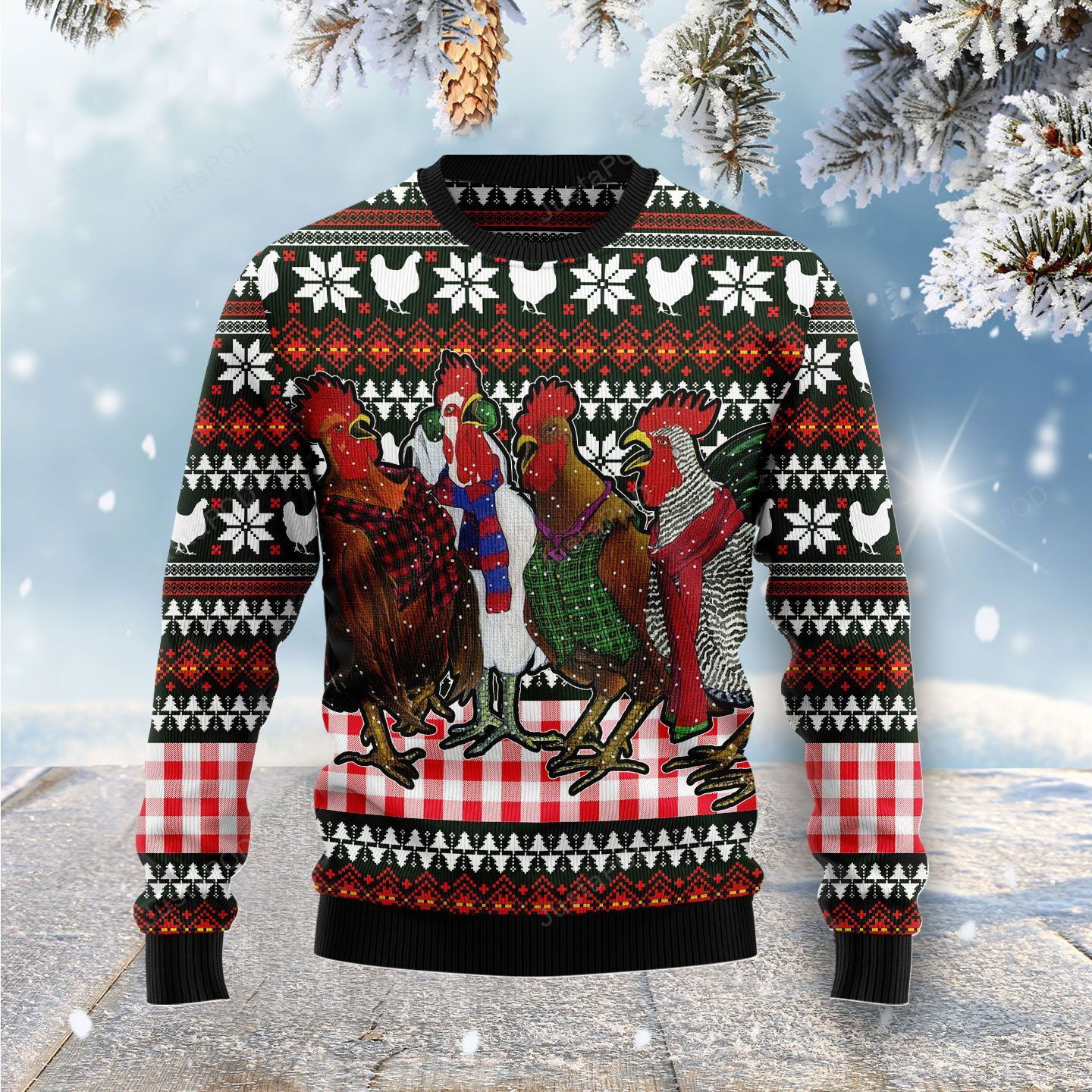 Chicken Under Snow Ugly Christmas Sweater Adult 3D Funny Matching for family