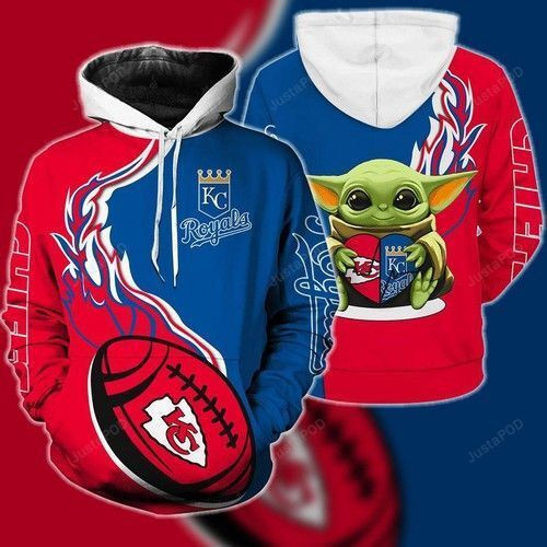 CHIEFS-ROYALS BABY YODA LOVE 3D All Over Print Hoodie, Zip Hoodie