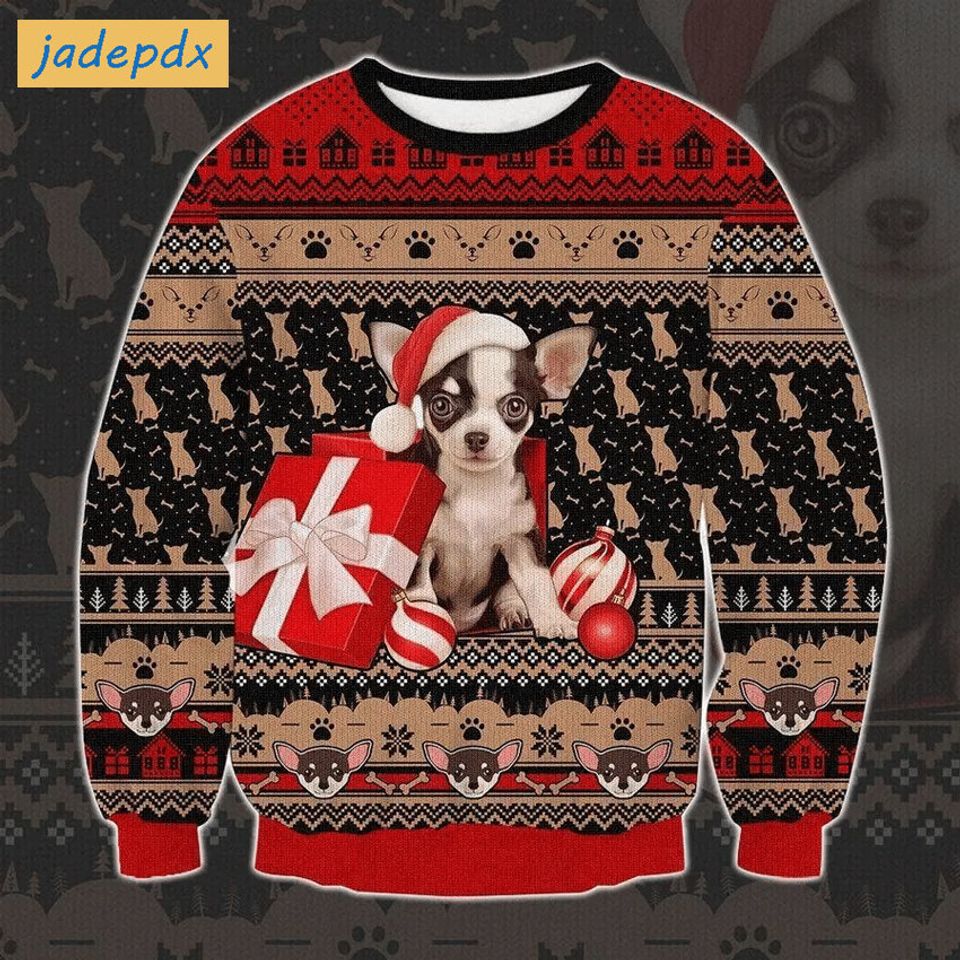 Chihuahua And Gift Ugly Christmas Sweater