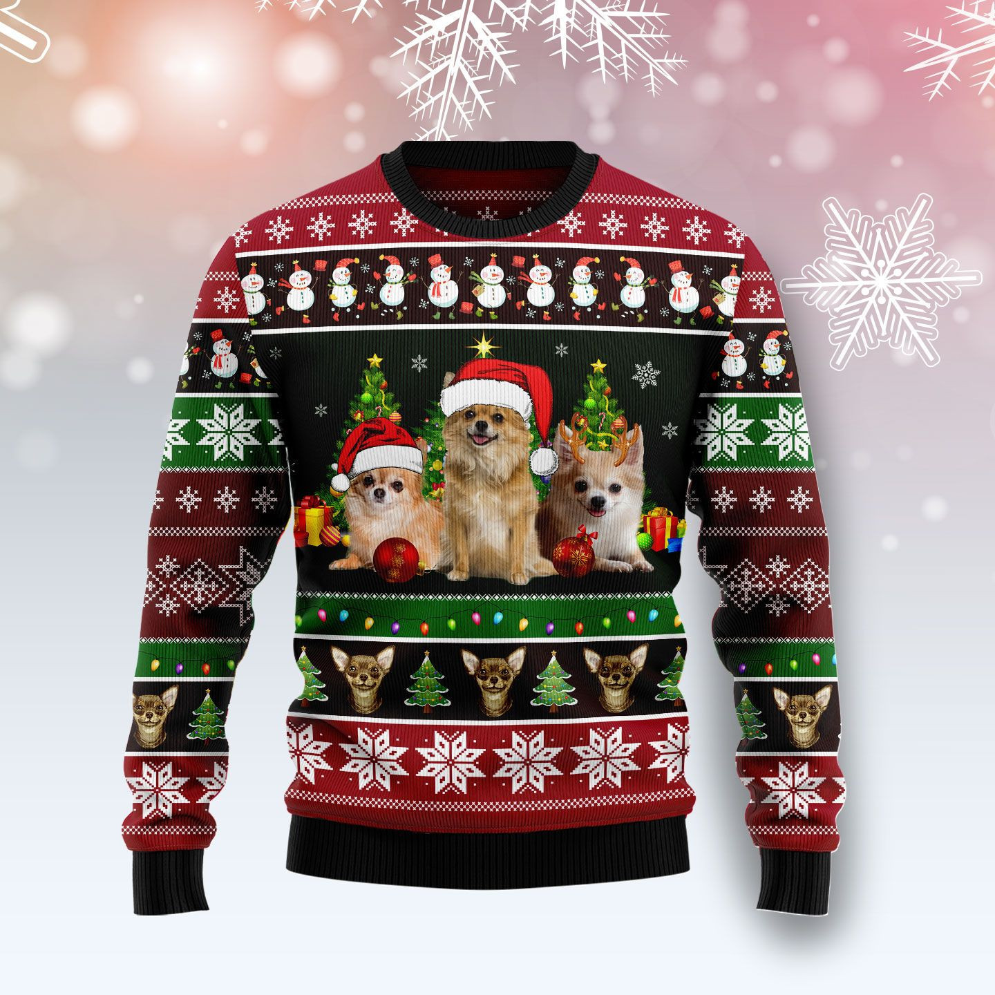 Chihuahua Group Beauty Ugly Christmas Sweater Adult 3D Funny Matching for family