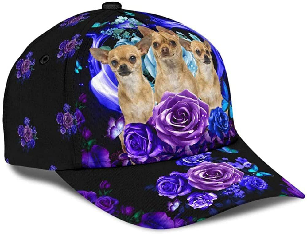 Chihuahua Love Purple Flower 3D Printed Unisex Hat Classic Cap, Baseball Cap Trucker Hats Custom Hats Gifts For Men & Women