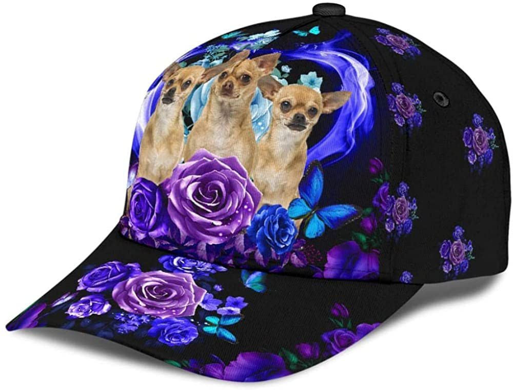 Chihuahua Love Purple Flower 3D Printed Unisex Hat Classic Cap, Baseball Cap Trucker Hats Custom Hats Gifts For Men & Women